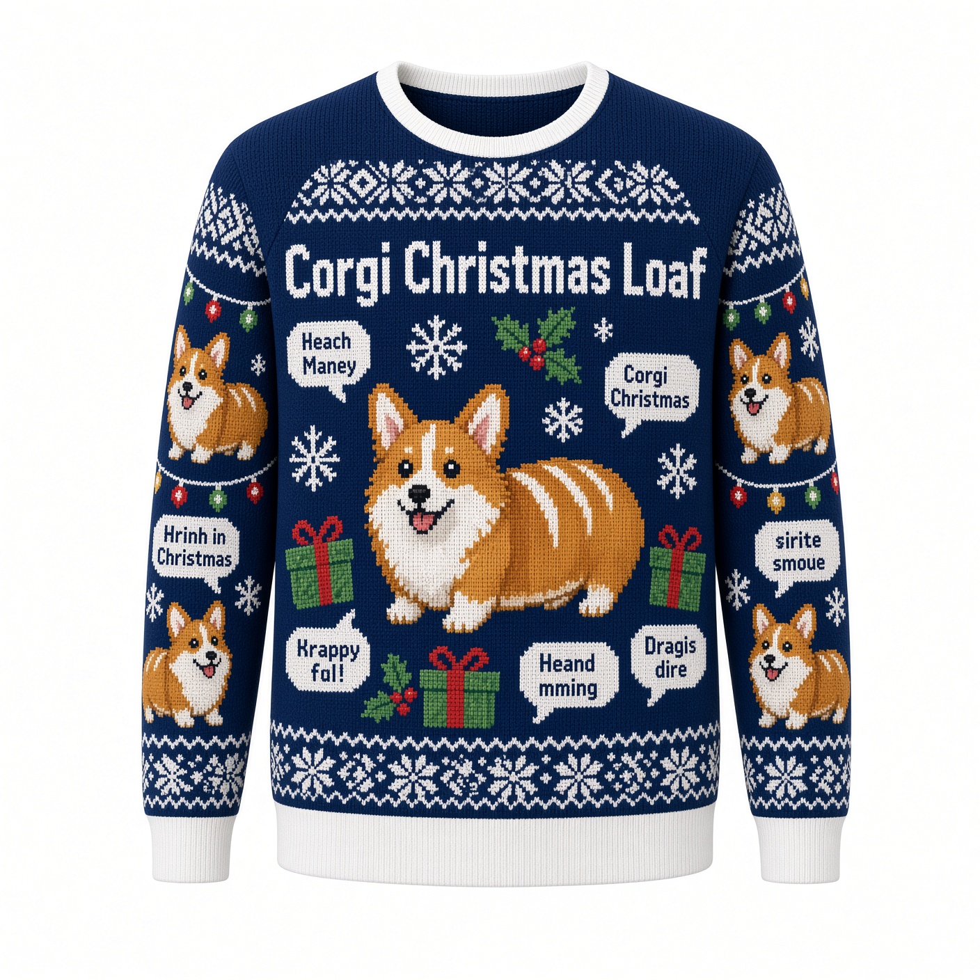 [popular-sweater:PX-05-03:front] Corgi Christmas Loaf Ugly Christmas Sweatshirt - Front view
