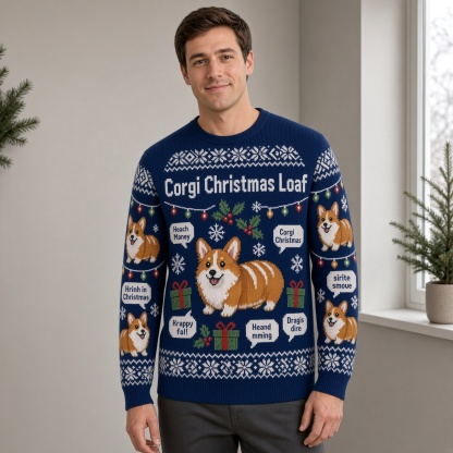 [popular-sweater:PX-05-03:male] Corgi Christmas Loaf Ugly Christmas Sweatshirt - Male view