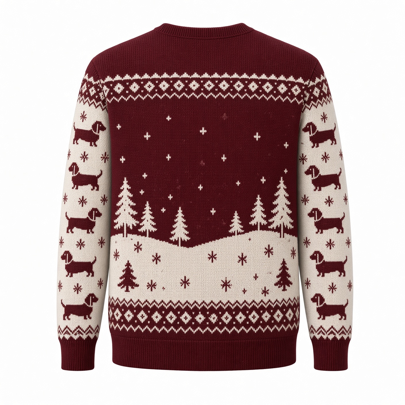 [popular-sweater:PX-05-04:back] Dachshund Through The Snow Ugly Christmas Sweatshirt - Back view