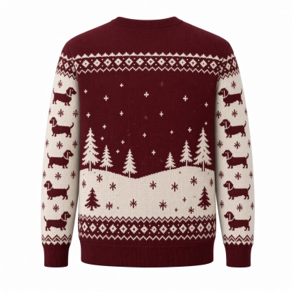 [popular-sweater:PX-05-04:back] Dachshund Through The Snow Ugly Christmas Sweatshirt - Back view