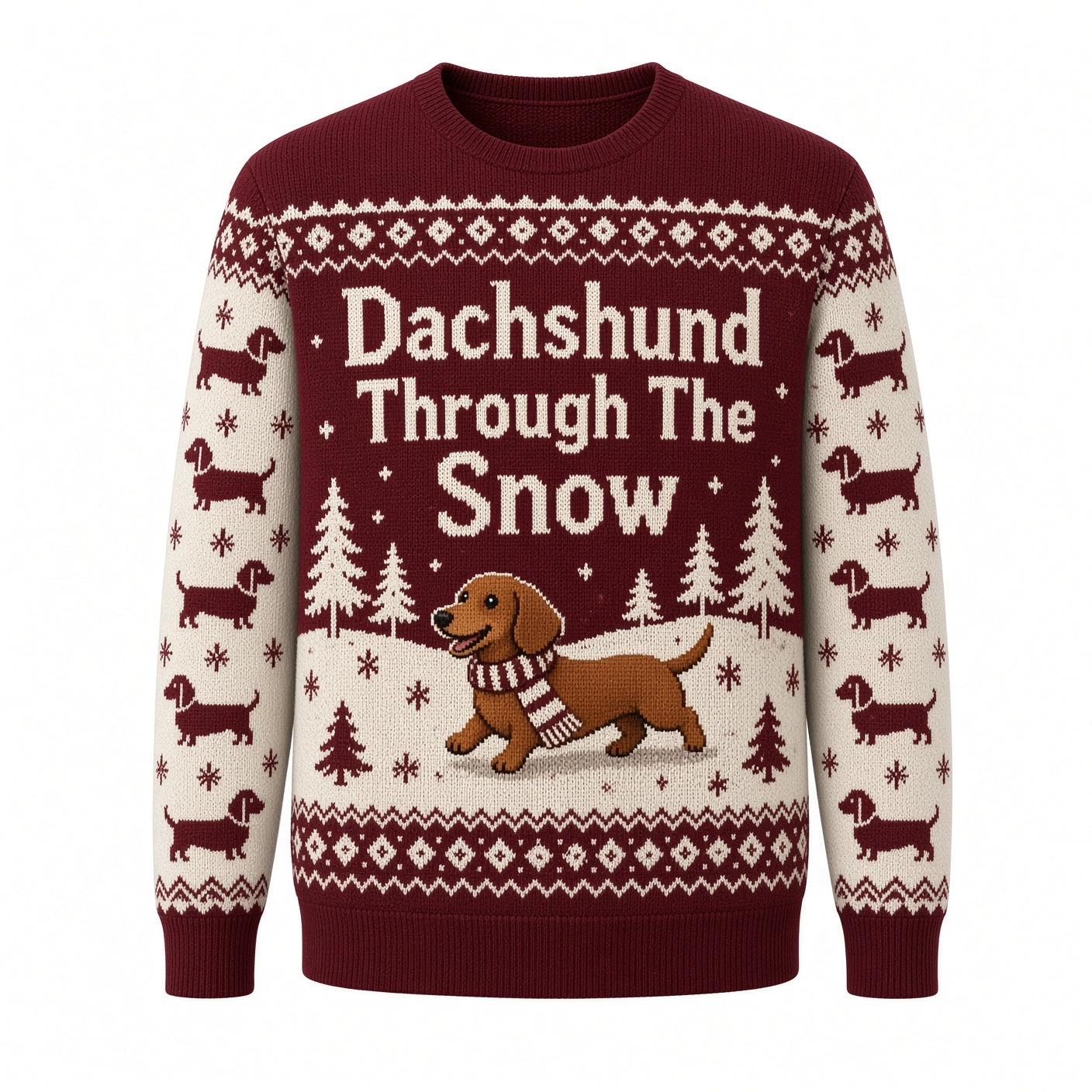 [popular-sweater:PX-05-04:front] Dachshund Through The Snow Ugly Christmas Sweatshirt - Front view