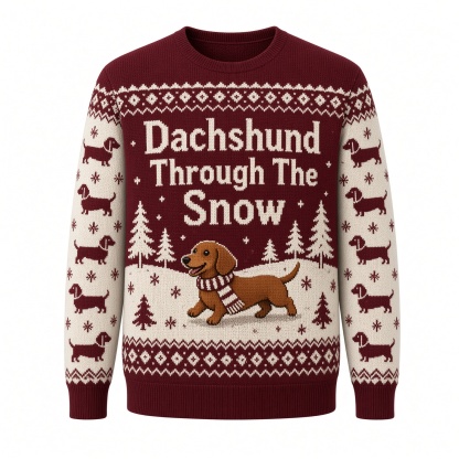 [popular-sweater:PX-05-04:front] Dachshund Through The Snow Ugly Christmas Sweatshirt - Front view