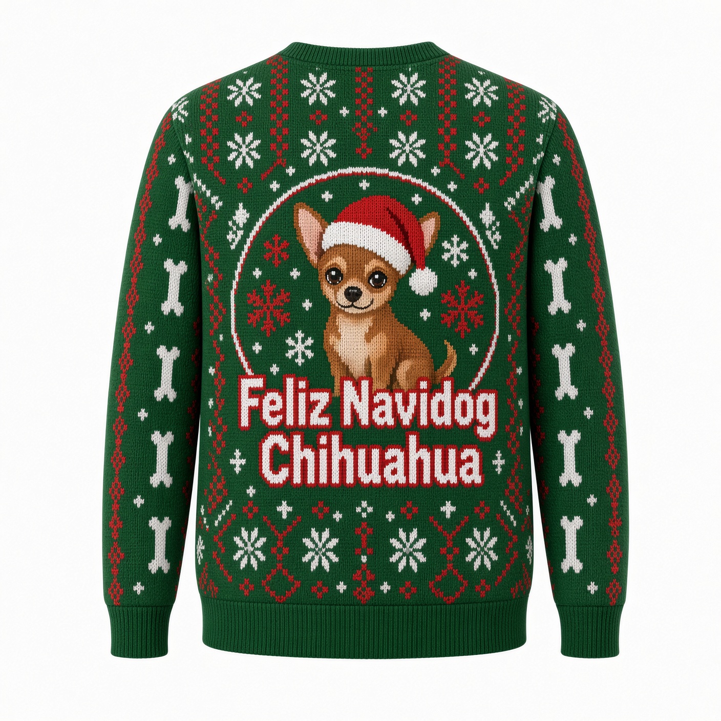[popular-sweater:PX-05-05:back] Feliz Navidog Chihuahua Ugly Christmas Sweatshirt - Back view