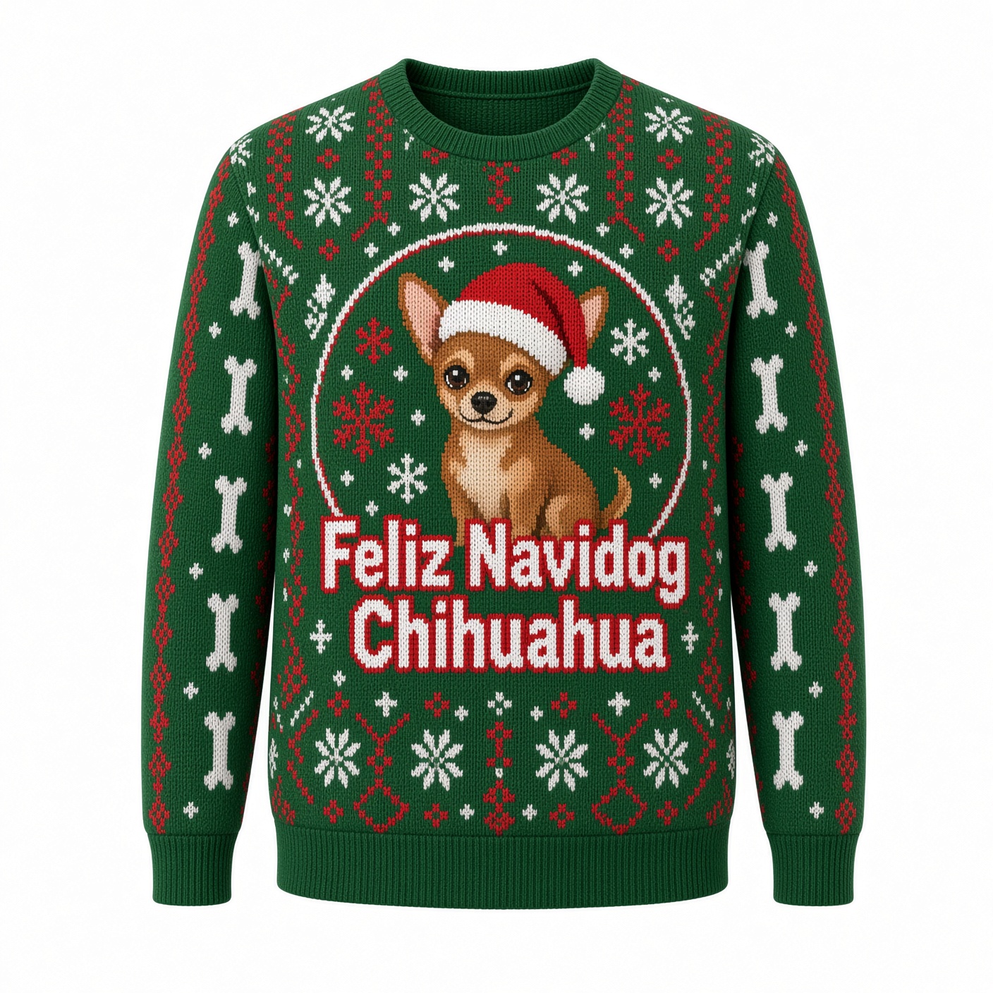[popular-sweater:PX-05-05:front] Feliz Navidog Chihuahua Ugly Christmas Sweatshirt - Front view