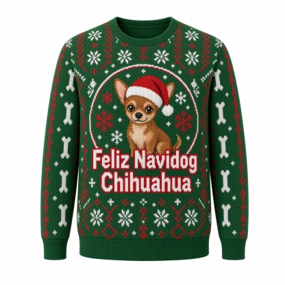 [popular-sweater:PX-05-05:front] Feliz Navidog Chihuahua Ugly Christmas Sweatshirt - Front view
