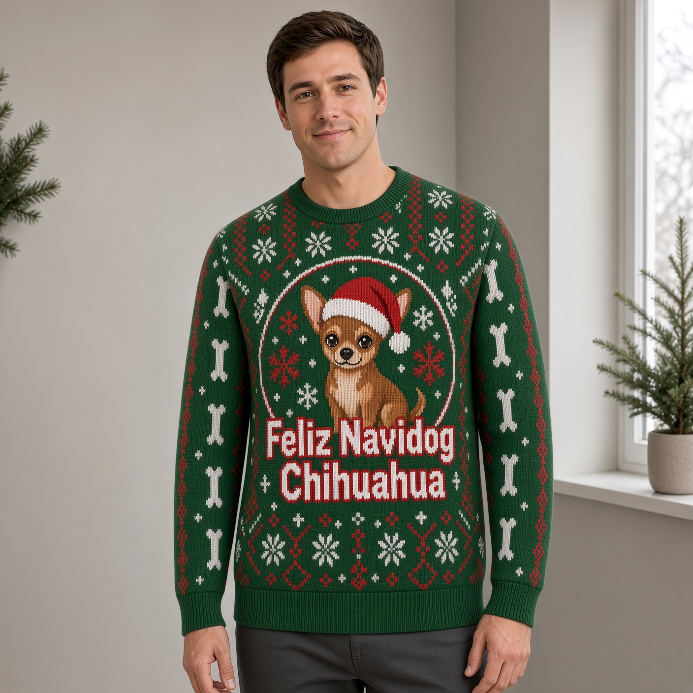 [popular-sweater:PX-05-05:male] Feliz Navidog Chihuahua Ugly Christmas Sweatshirt - Male view