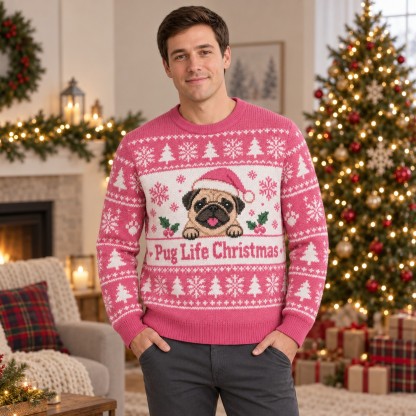 [popular-sweater:PX-05-06:male] Pug Life Christmas Ugly Christmas Sweatshirt - Male view