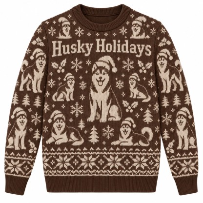 [popular-sweater:PX-05-07:front] Husky Holidays Ugly Christmas Sweatshirt - Front view