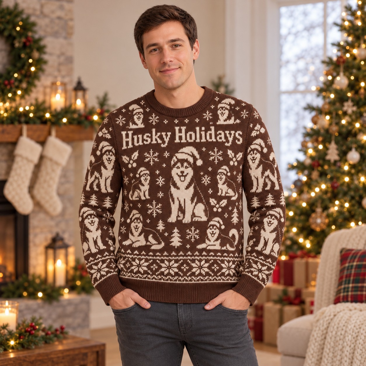[popular-sweater:PX-05-07:male] Husky Holidays Ugly Christmas Sweatshirt - Male view
