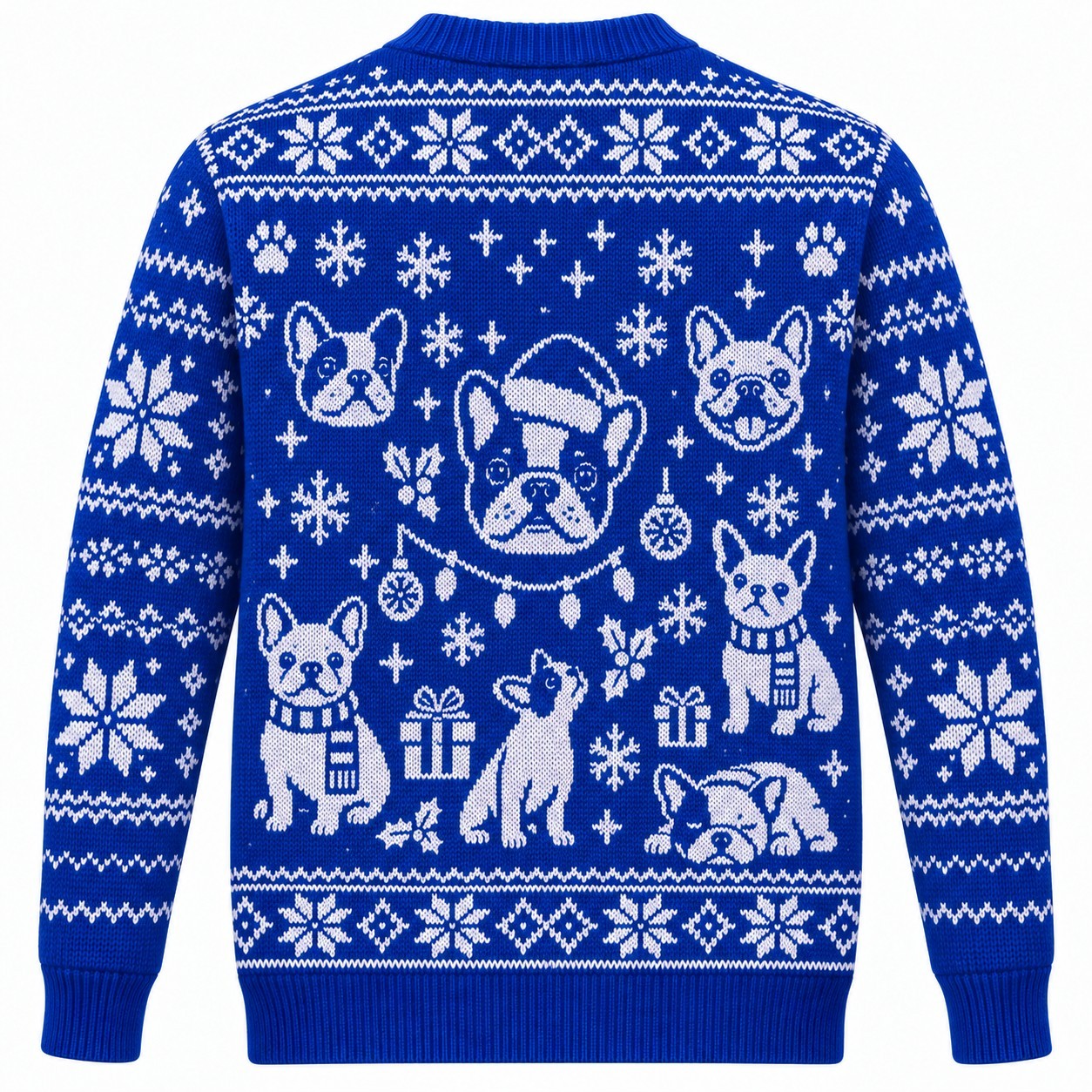 [popular-sweater:PX-05-08:back] Frenchie Noel French Bulldog Ugly Christmas Sweatshirt - Back view