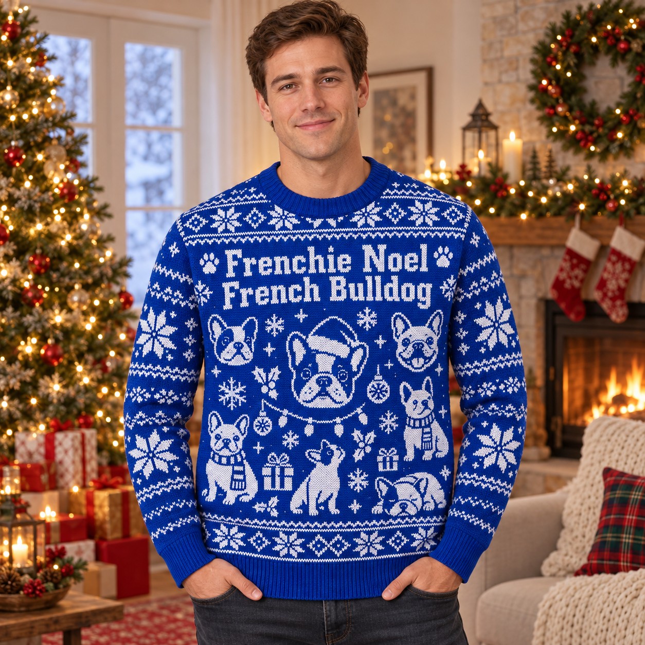 [popular-sweater:PX-05-08:male] Frenchie Noel French Bulldog Ugly Christmas Sweatshirt - Male view