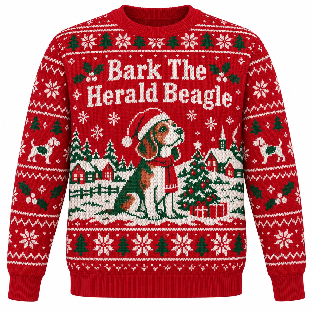 [popular-sweater:PX-05-09:front] Bark The Herald Beagle Ugly Christmas Sweatshirt - Front view