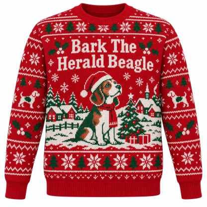 [popular-sweater:PX-05-09:front] Bark The Herald Beagle Ugly Christmas Sweatshirt - Front view