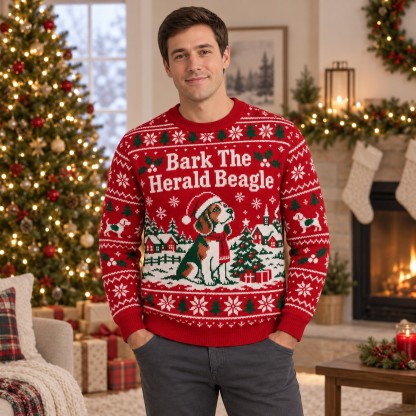 [popular-sweater:PX-05-09:male] Bark The Herald Beagle Ugly Christmas Sweatshirt - Male view