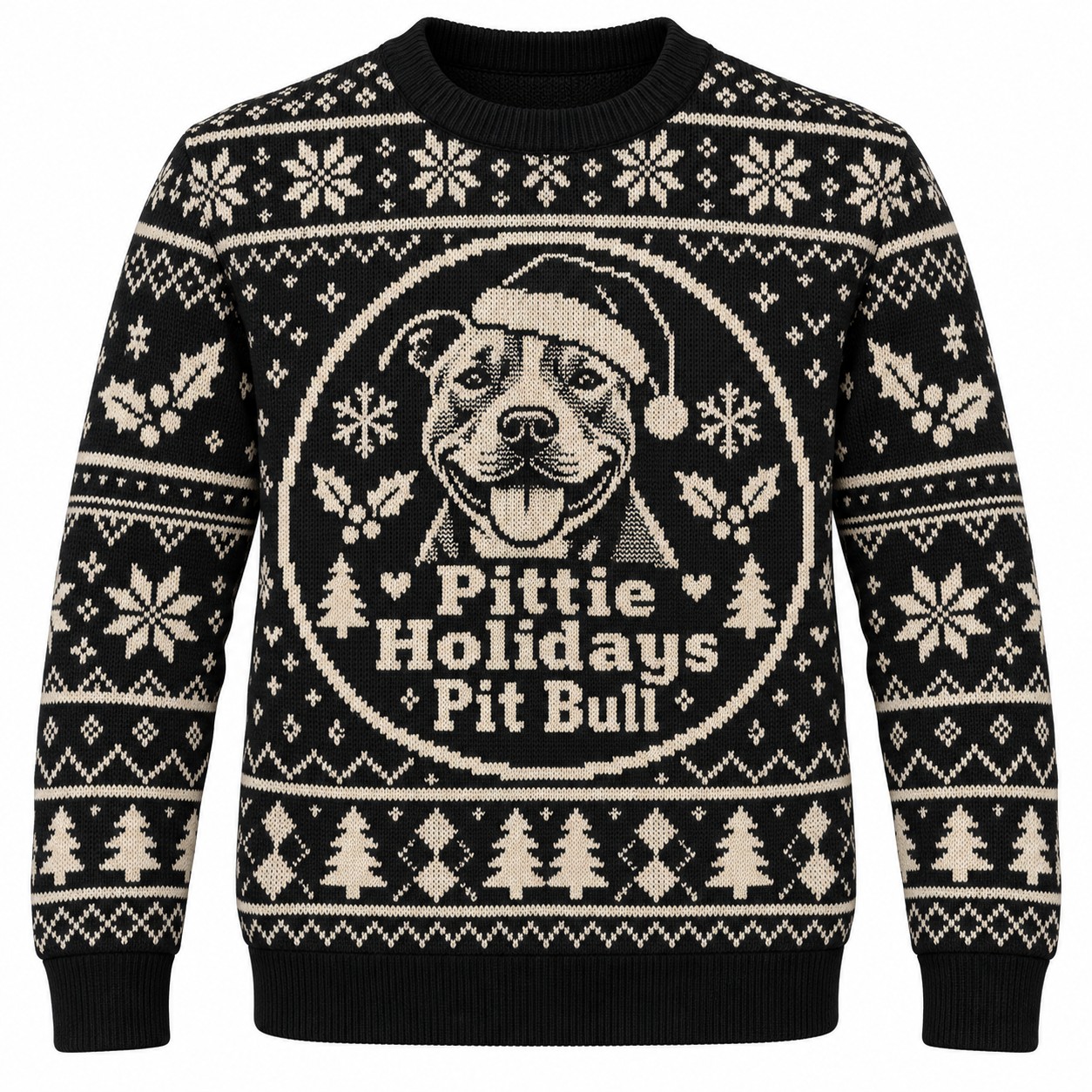 [popular-sweater:PX-05-10:front] Pittie Holidays Pit Bull Ugly Christmas Sweatshirt - Front view