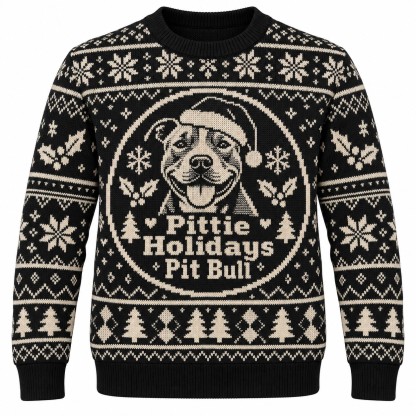 [popular-sweater:PX-05-10:front] Pittie Holidays Pit Bull Ugly Christmas Sweatshirt - Front view