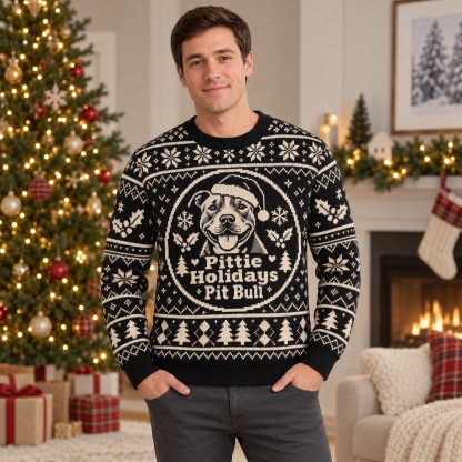 [popular-sweater:PX-05-10:male] Pittie Holidays Pit Bull Ugly Christmas Sweatshirt - Male view