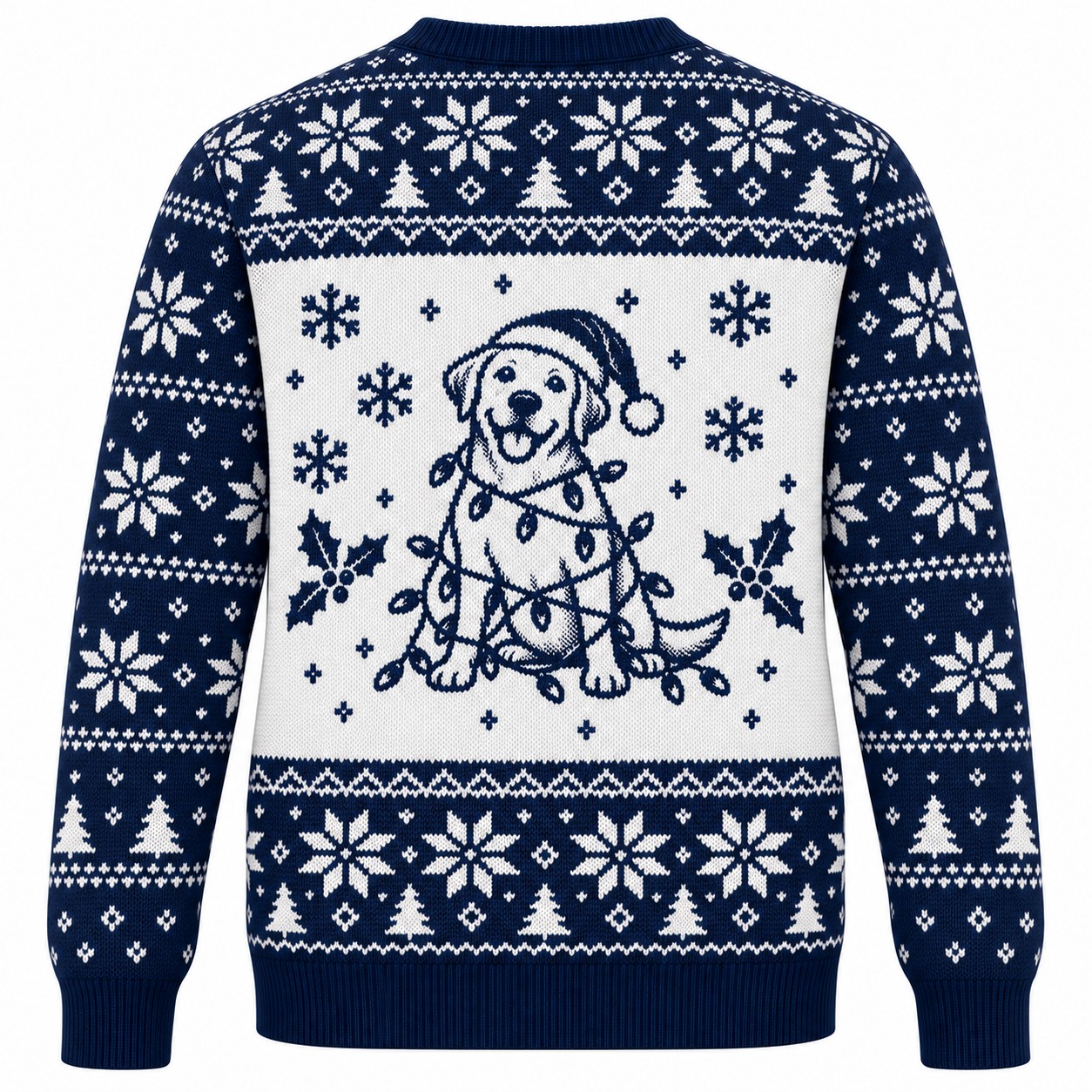 [popular-sweater:PX-05-11:back] Tangled In Lights Labrador Ugly Christmas Sweatshirt - Back view