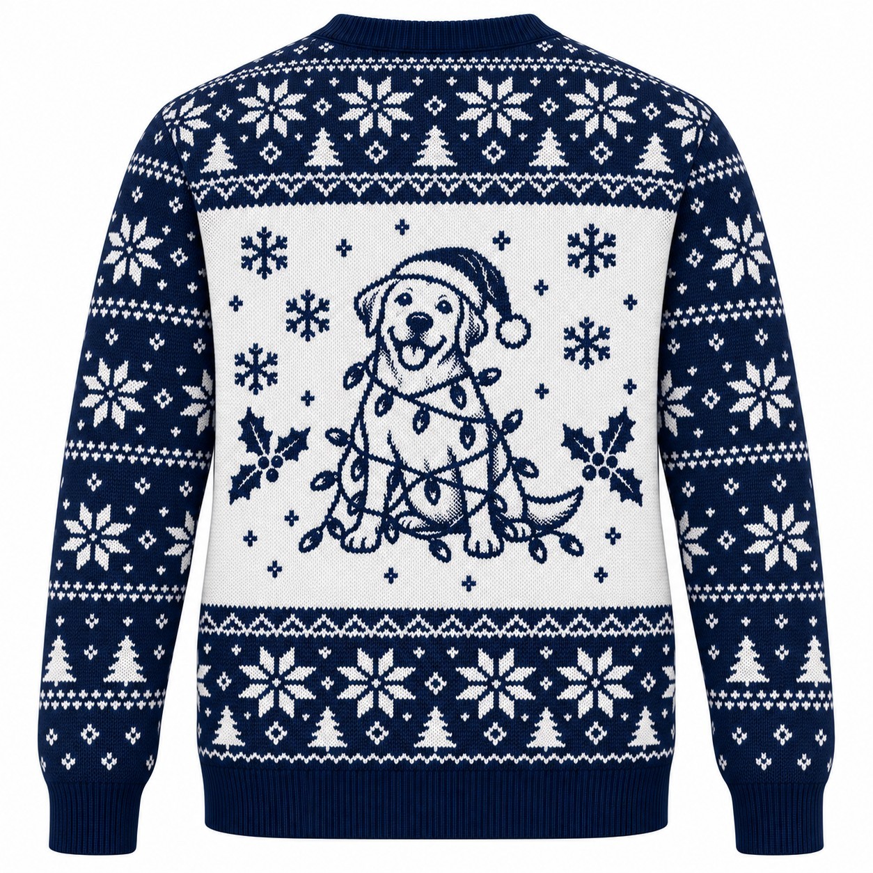 [popular-sweater:PX-05-11:back] Tangled In Lights Labrador Ugly Christmas Sweatshirt - Back view
