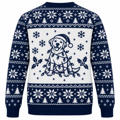 [popular-sweater:PX-05-11:back] Tangled In Lights Labrador Ugly Christmas Sweatshirt - Back view