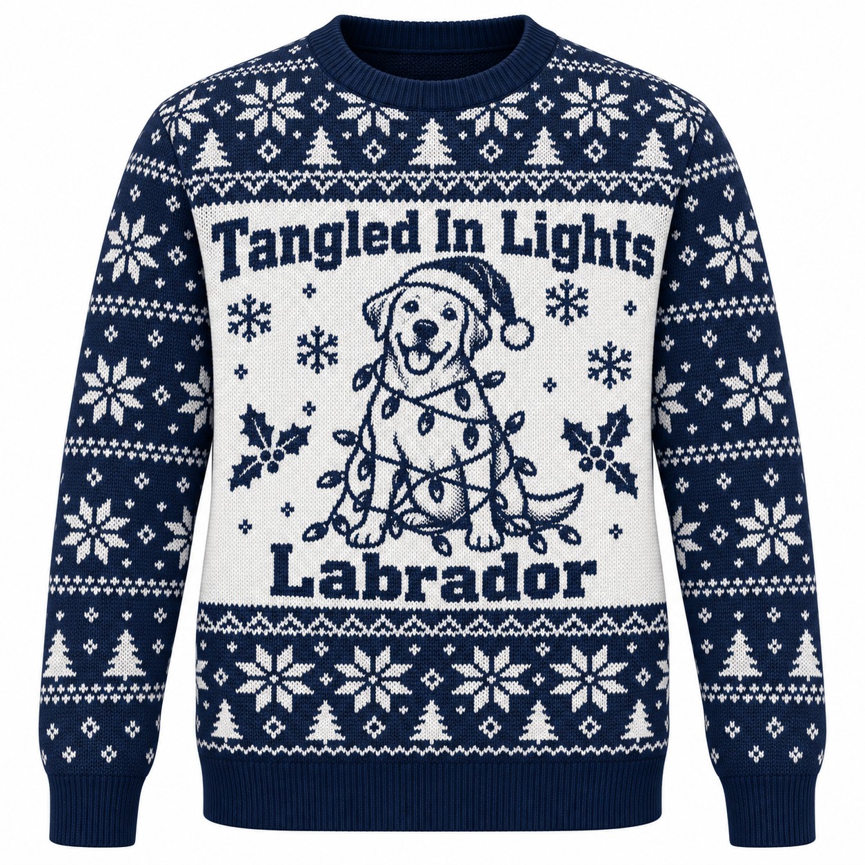 [popular-sweater:PX-05-11:front] Tangled In Lights Labrador Ugly Christmas Sweatshirt - Front view