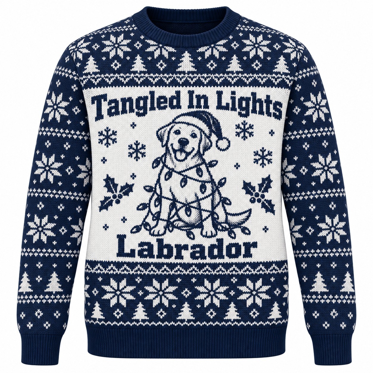 [popular-sweater:PX-05-11:front] Tangled In Lights Labrador Ugly Christmas Sweatshirt - Front view