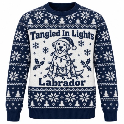 [popular-sweater:PX-05-11:front] Tangled In Lights Labrador Ugly Christmas Sweatshirt - Front view