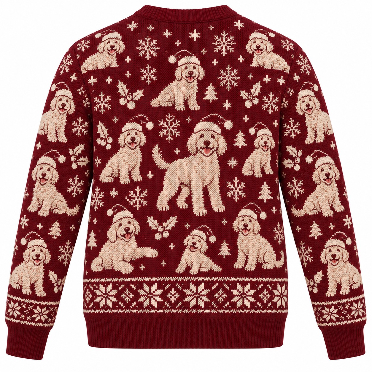 [popular-sweater:PX-05-12:back] Doodle Dashing Goldendoodle Ugly Christmas Sweatshirt - Back view