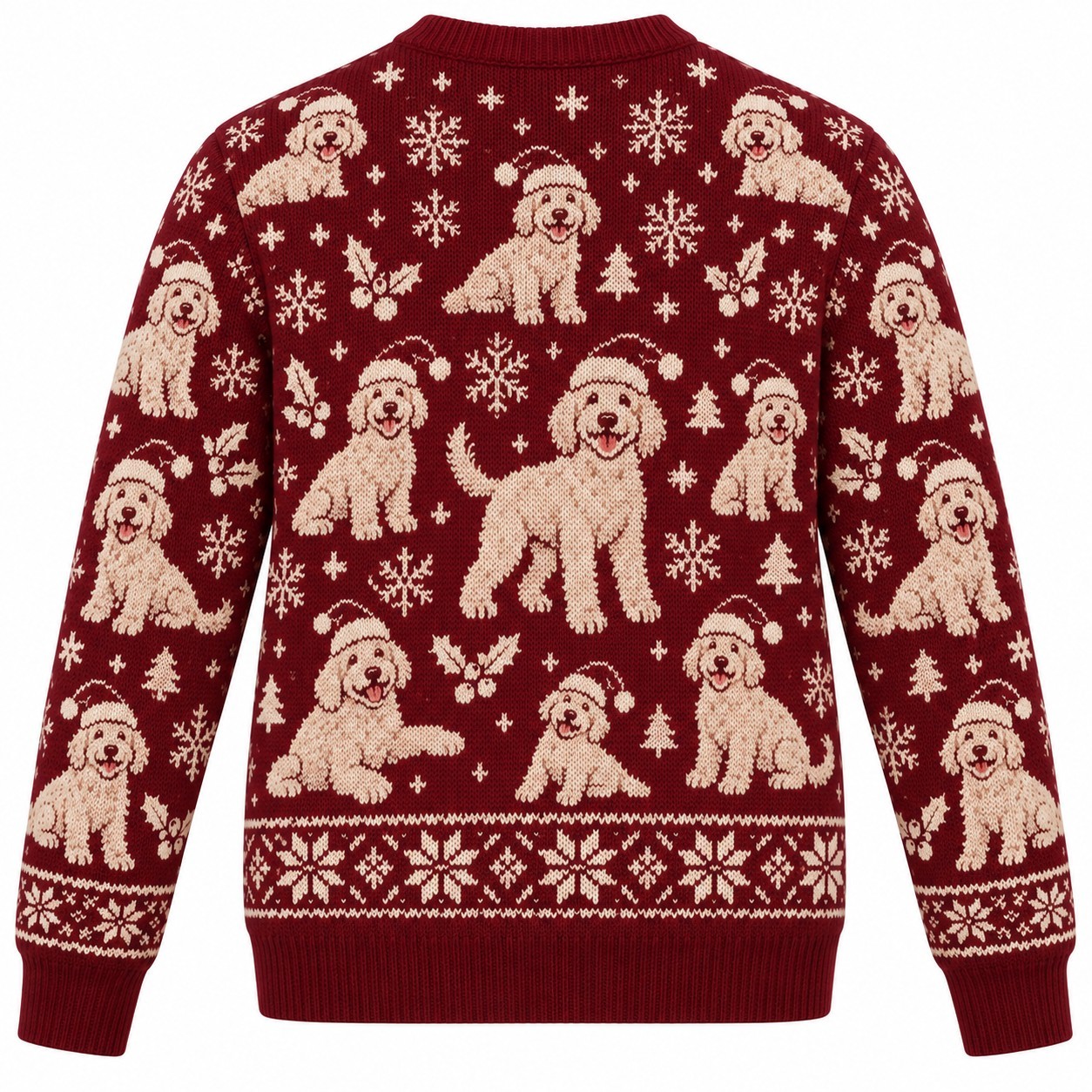 [popular-sweater:PX-05-12:back] Doodle Dashing Goldendoodle Ugly Christmas Sweatshirt - Back view