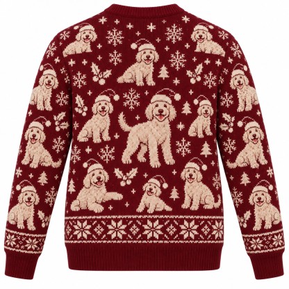[popular-sweater:PX-05-12:back] Doodle Dashing Goldendoodle Ugly Christmas Sweatshirt - Back view