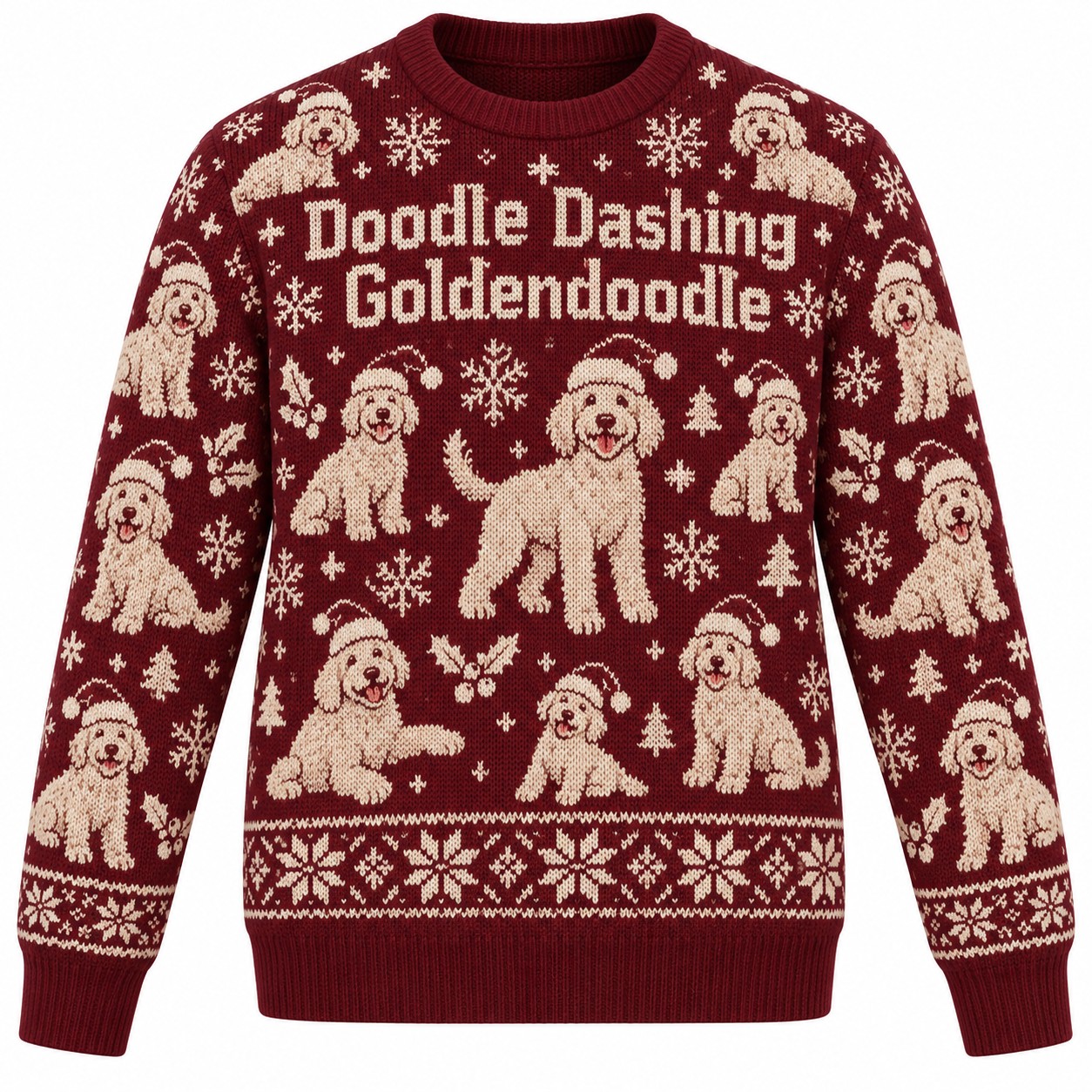 [popular-sweater:PX-05-12:front] Doodle Dashing Goldendoodle Ugly Christmas Sweatshirt - Front view