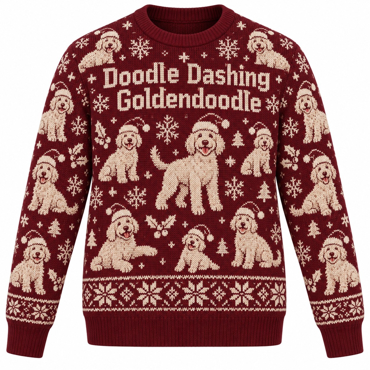 [popular-sweater:PX-05-12:front] Doodle Dashing Goldendoodle Ugly Christmas Sweatshirt - Front view