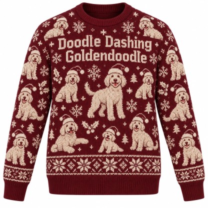 [popular-sweater:PX-05-12:front] Doodle Dashing Goldendoodle Ugly Christmas Sweatshirt - Front view