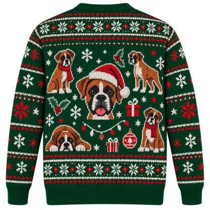 [popular-sweater:PX-05-13:back] Boxer Day Boxer Dog Ugly Christmas Sweatshirt - Back view
