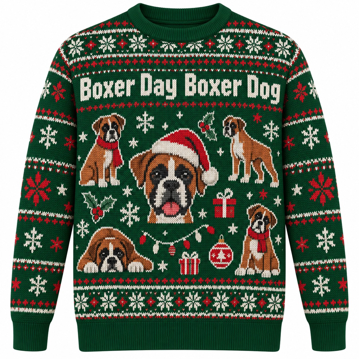 [popular-sweater:PX-05-13:front] Boxer Day Boxer Dog Ugly Christmas Sweatshirt - Front view