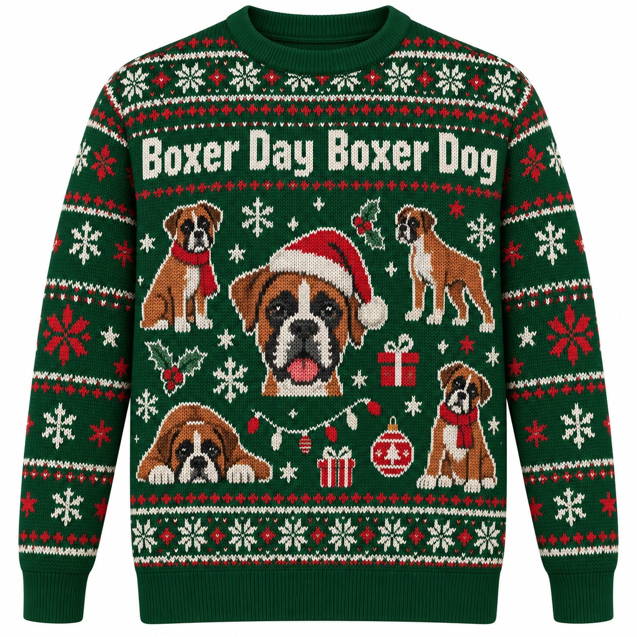 [popular-sweater:PX-05-13:front] Boxer Day Boxer Dog Ugly Christmas Sweatshirt - Front view