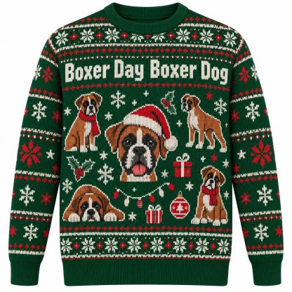 [popular-sweater:PX-05-13:front] Boxer Day Boxer Dog Ugly Christmas Sweatshirt - Front view