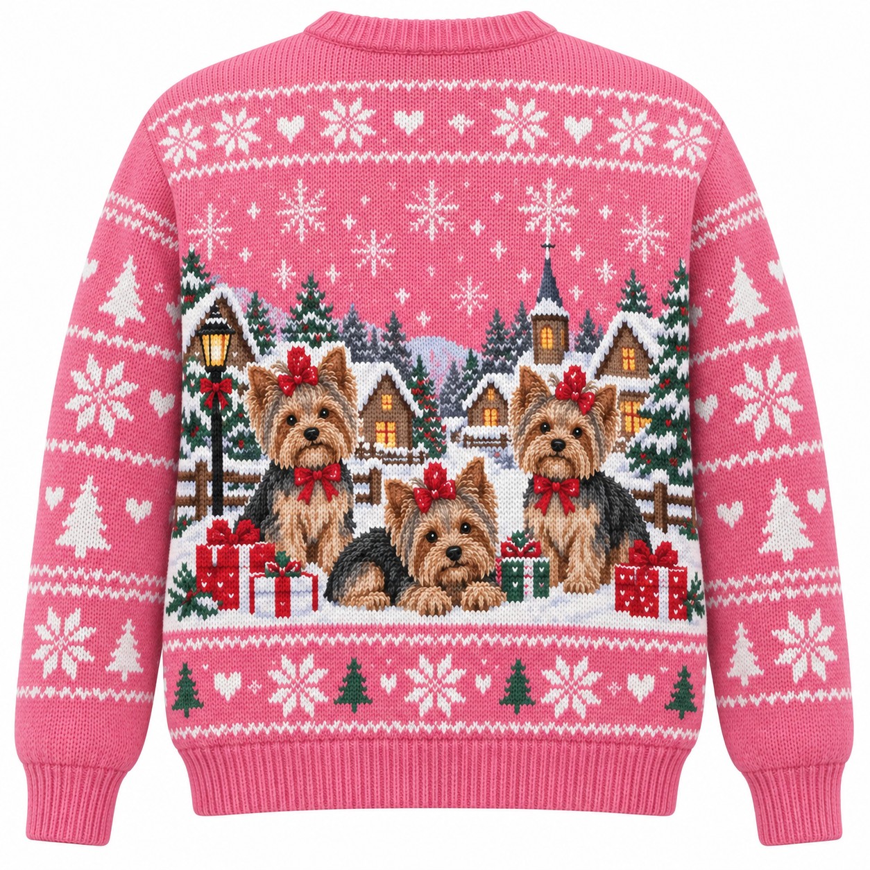 [popular-sweater:PX-05-14:back] Yorkie Christmas Bows Ugly Christmas Sweatshirt - Back view