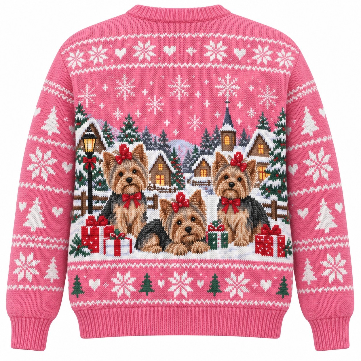 [popular-sweater:PX-05-14:back] Yorkie Christmas Bows Ugly Christmas Sweatshirt - Back view