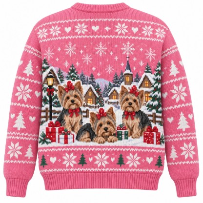 [popular-sweater:PX-05-14:back] Yorkie Christmas Bows Ugly Christmas Sweatshirt - Back view