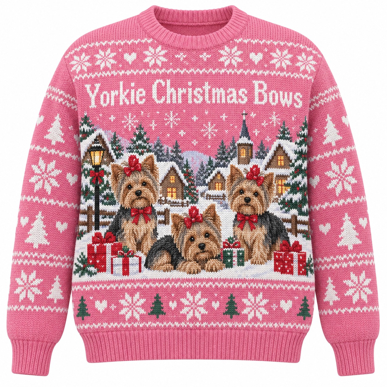[popular-sweater:PX-05-14:front] Yorkie Christmas Bows Ugly Christmas Sweatshirt - Front view