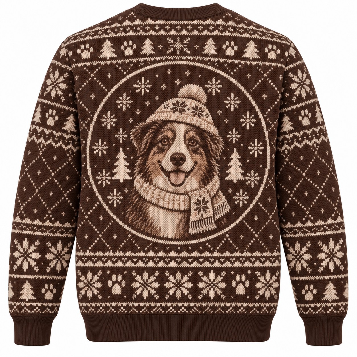 [popular-sweater:PX-05-15:back] Aussie Ho Ho Australian Shepherd Ugly Christmas Sweatshirt - Back view