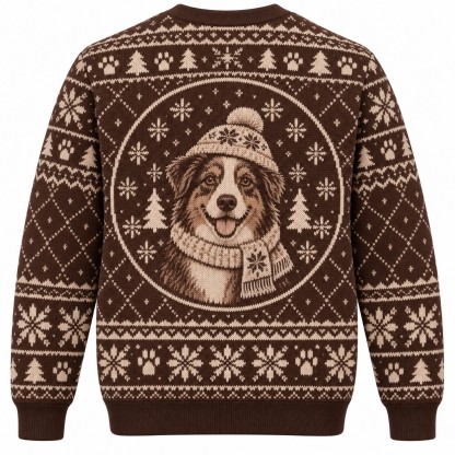 [popular-sweater:PX-05-15:back] Aussie Ho Ho Australian Shepherd Ugly Christmas Sweatshirt - Back view