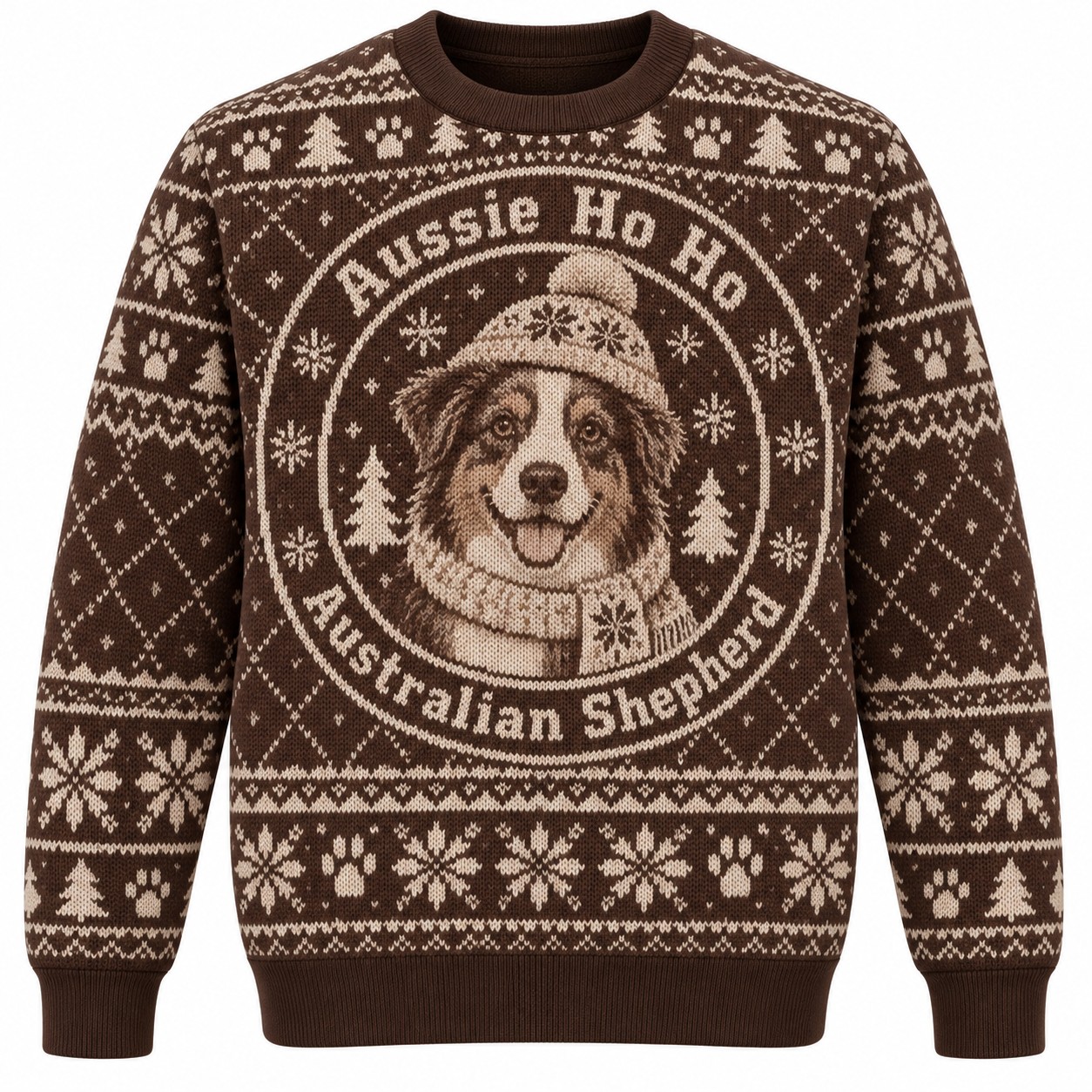 [popular-sweater:PX-05-15:front] Aussie Ho Ho Australian Shepherd Ugly Christmas Sweatshirt - Front view