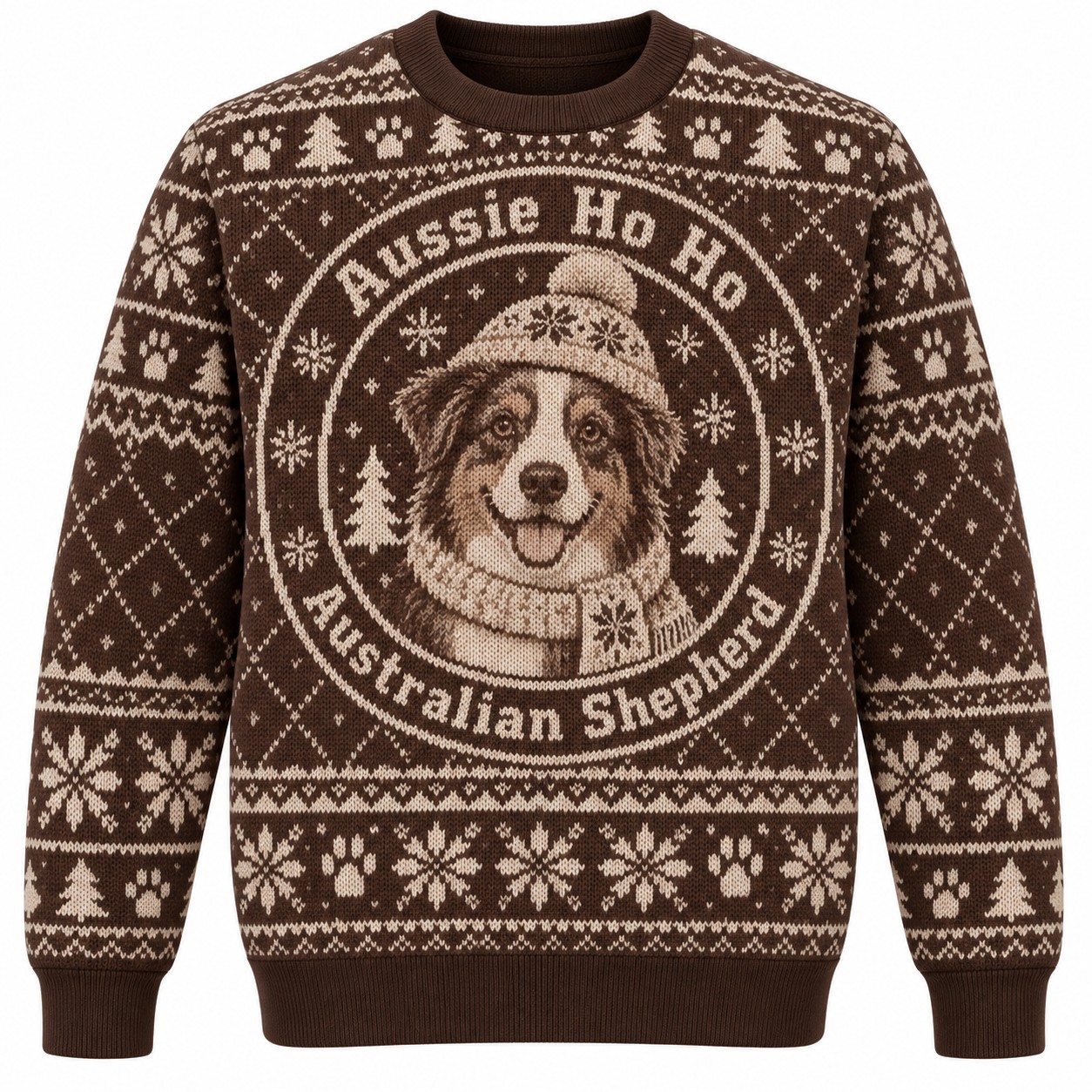 [popular-sweater:PX-05-15:front] Aussie Ho Ho Australian Shepherd Ugly Christmas Sweatshirt - Front view