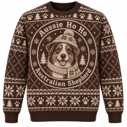 [popular-sweater:PX-05-15:front] Aussie Ho Ho Australian Shepherd Ugly Christmas Sweatshirt - Front view