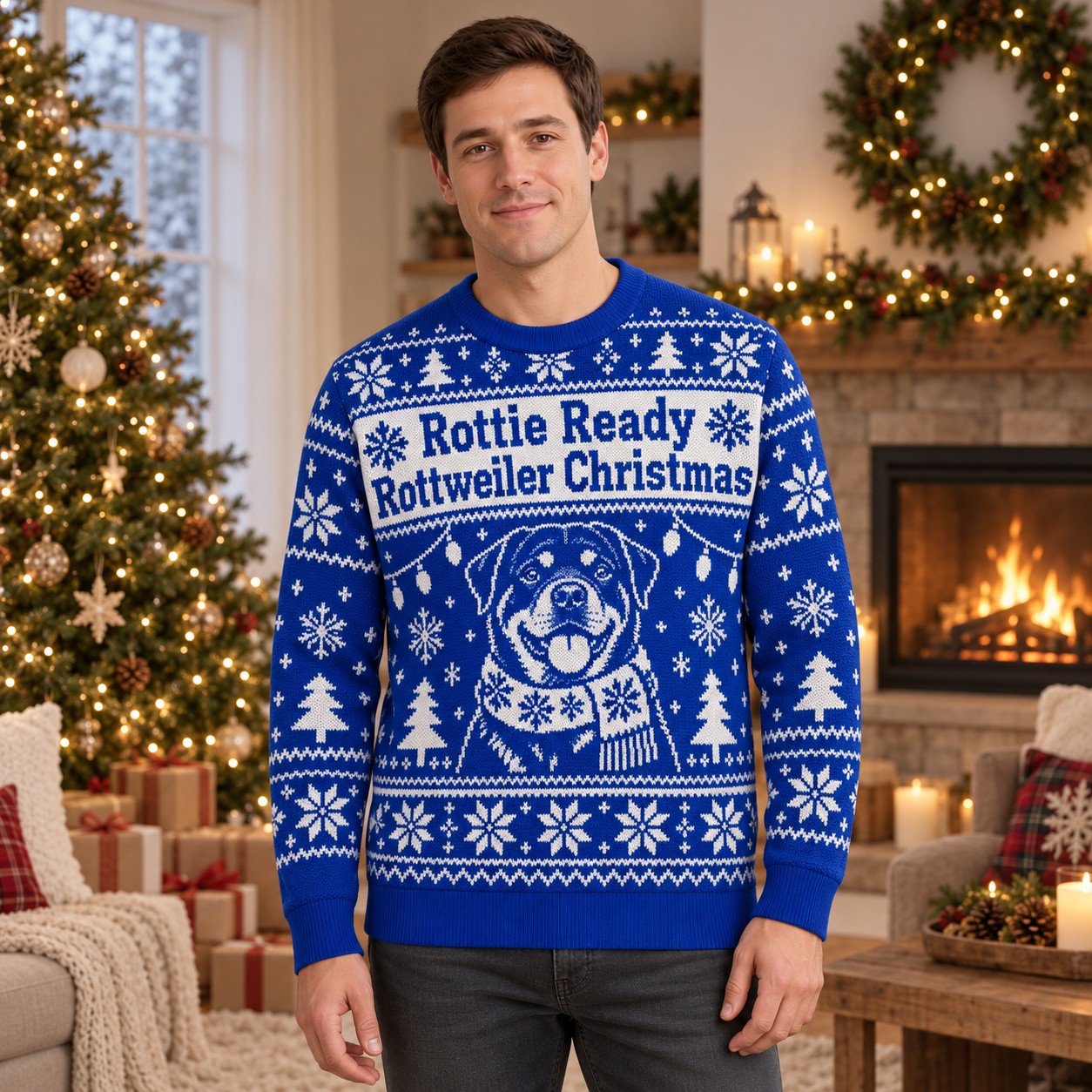 [popular-sweater:PX-05-16:male] Rottie Ready Rottweiler Christmas Ugly Christmas Sweatshirt - Male view