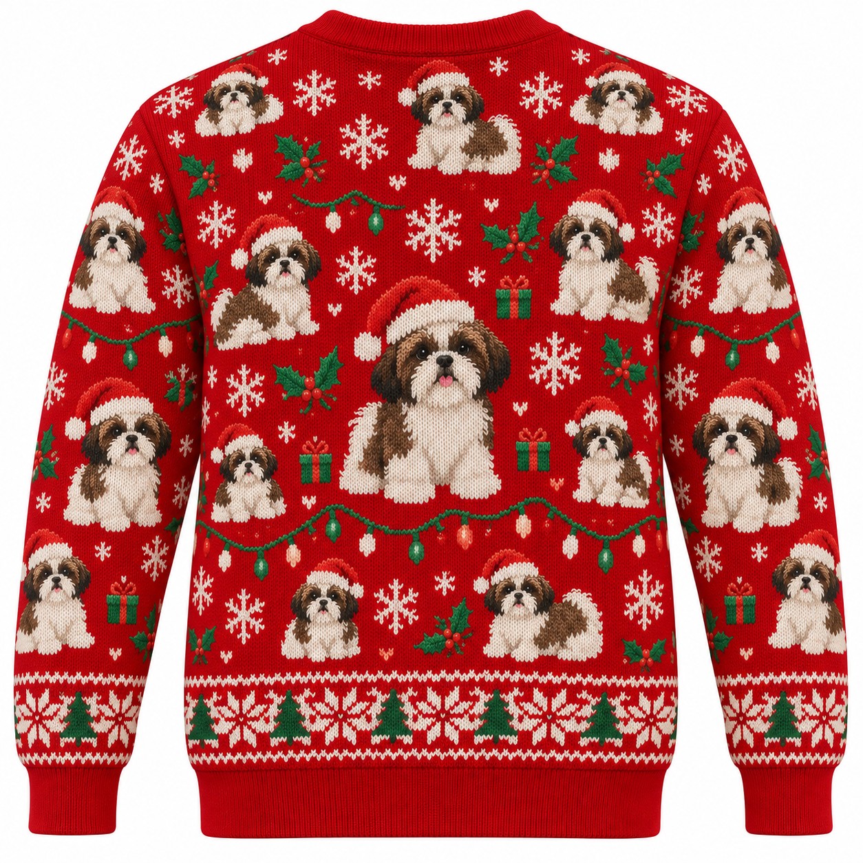 [popular-sweater:PX-05-17:back] Shih Tzu Snowflake Ugly Christmas Sweatshirt - Back view