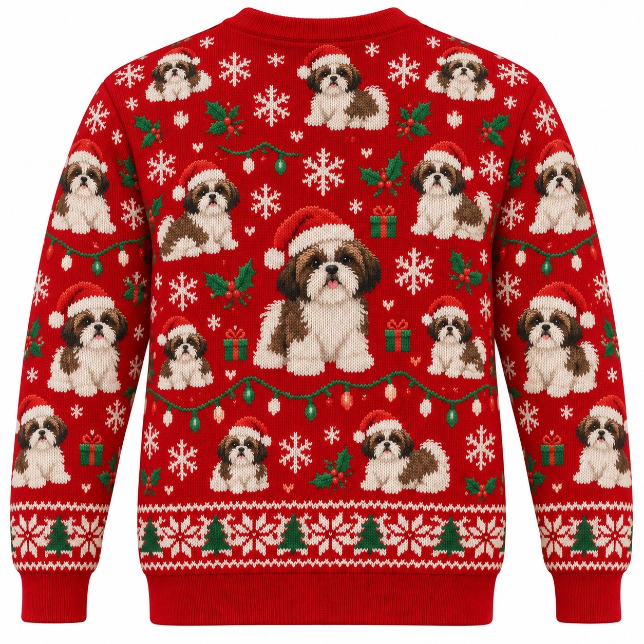 [popular-sweater:PX-05-17:back] Shih Tzu Snowflake Ugly Christmas Sweatshirt - Back view