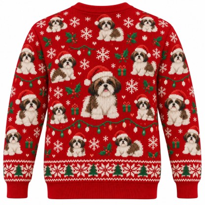 [popular-sweater:PX-05-17:back] Shih Tzu Snowflake Ugly Christmas Sweatshirt - Back view